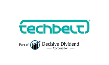 A logo fot Techbelt Ltd with the decisive dividend logo underneath